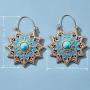 DAMLENG Unique Handmade Blue Boho Vintage Gypsy Mandala Flower Dangle Earrings for Women Girls Ethnic Tribal Retro Turquoise Geometry Hollow Leaf Jewelry Drop Earrings