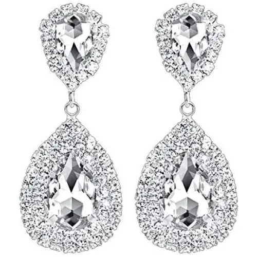 1920s Great Gatsby Art Deco Style Clip On and Pierced Rhinestone Crystal Silver Dangle Teardrop Earrings in Old Hollywood Glamour Art Deco Style 1920s Great Gatsby Art Deco Style Clip On and Pierced Rhinestone Crystal Silver Dangle Teardrop Earrings in Old Hollywood Glamour Art Deco Style