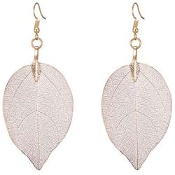 UMTNOR Natural Real Leaf Earrings Filigree Unique Evergreen Dipped Genuine Leaf Drop Dangle Gold Silver Rose Gold Earrings for Women Girls Jewelry Gifts