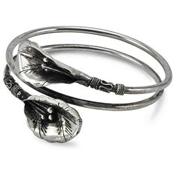 Culture Cross Adjustable Unique Silver Lily Flower Arm Cuff Bracelet |Silver Rustic Bohemian Vintage Ethnic Tribal Jewelry for Women or Men