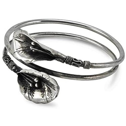 Culture Cross Adjustable Unique Silver Lily Flower Arm Cuff Bracelet |Silver Rustic Bohemian Vintage Ethnic Tribal Jewelry for Women or Men