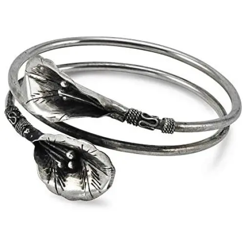 Culture Cross Adjustable Unique Silver Lily Flower Arm Cuff Bracelet |Silver Rustic Bohemian Vintage Ethnic Tribal Jewelry for Women or Men