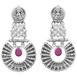 Aheli Boho Oxidized Indian Laxmi Goddess Dangle Earrings with Faux Stone Studded Ethnic Fashion Jewelry for Women