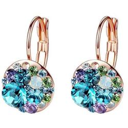 Multicolored Swarovski Crystal Earrings for Women 14K Gold Plated Leverback Dangle Hoop Earrings