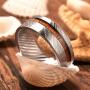 DOUX Mens Wedding Ring Blue Opal/Wood/Antler Inlay Real Damascus Steel Engagement Band Flat Style