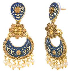 Ethnadore Indian Bollywood Antique Gold Plated Crystal Kundan Chandbali Earrings Set Jewelry