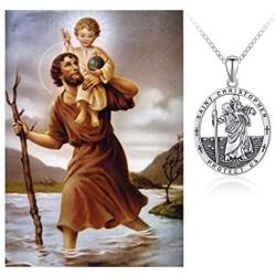 Oval St Christopher/Jesus Medal Necklace for Men Women, THRISHULA Sterling Silver Saint Christopher Protect US Oxidation Pendant Necklace Jewelry Gift 18+2(Gift Box Included)