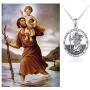 Oval St Christopher/Jesus Medal Necklace for Men Women, THRISHULA Sterling Silver Saint Christopher Protect US Oxidation Pendant Necklace Jewelry Gift 18+2(Gift Box Included)