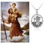 Oval St Christopher/Jesus Medal Necklace for Men Women, THRISHULA Sterling Silver Saint Christopher Protect US Oxidation Pendant Necklace Jewelry Gift 18+2(Gift Box Included)
