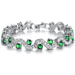 Herinos Women Platinum Plated Cubic Zirconia Tennis Bracelets Wedding Bridal Crystal Bangle