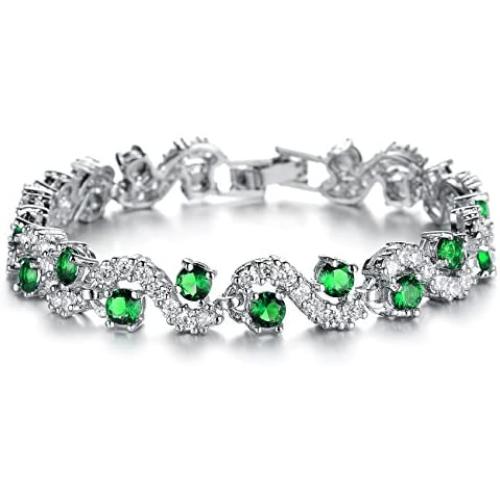 Herinos Women Platinum Plated Cubic Zirconia Tennis Bracelets Wedding Bridal Crystal Bangle