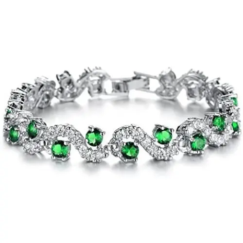 Herinos Women Platinum Plated Cubic Zirconia Tennis Bracelets Wedding Bridal Crystal Bangle