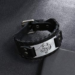 GUNGNEER Men Black Celtic Dragon Leather Bracelet Elastic Irish Strength Power Protection Irish Jewelry Accessories