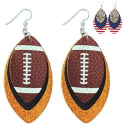 Football Earrings for Women - Glitter Leather Earrings Dangles - 3-Layered Faux Leather Big Statement Earrings - American Football - Glitter & PU Leather - Set of Two - Mall of Style