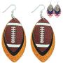 Football Earrings for Women - Glitter Leather Earrings Dangles - 3-Layered Faux Leather Big Statement Earrings - American Football - Glitter & PU Leather - Set of Two - Mall of Style