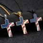 Hahafash American USA Flag Cross Day Gift Stainless Steel Patriotic Cross Religious Pendant Necklace Jewelry for Men Women
