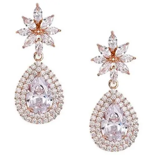 SWEETV Wedding Bridal Dangle Earrings for Brides Bridesmaid,Crystal Rhinestones Cubic Zirconia Drop Earrings Ideal for Womens Pageant,Prom,Party SWEETV Wedding Bridal Dangle Earrings for Brides Bridesmaid,Crystal Rhinestones Cubic Zirconia Drop Earrings Ideal for Womens Pageant,Prom,Party