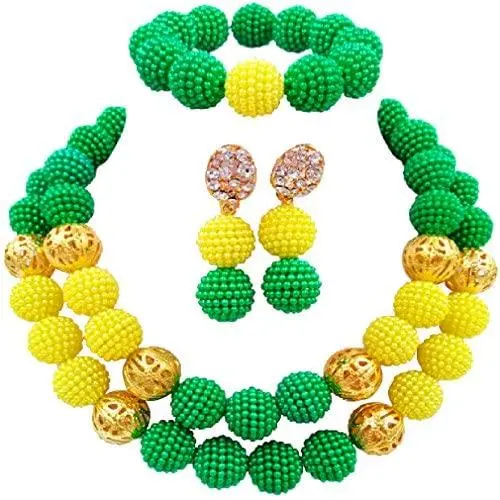 aczuv 2 Rows Simulated Pearl Beads African Jewelry Set for Women Nigerian Wedding Necklace and Earrings aczuv 2 Rows Simulated Pearl Beads African Jewelry Set for Women Nigerian Wedding Necklace and Earrings