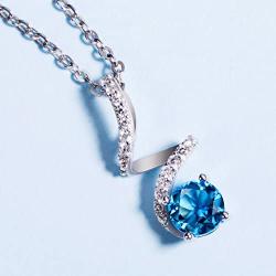 Carleen Solid Sterling Silver Natural Gemstone Blue Topaz Clear Cubic Zirconia CZ Small Simulated Diamond Pendant Necklaces Daily Wear Gifts Jewelry for Women Girls