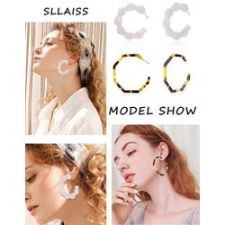 Sllaiss 2 Pairs Large Geometric Summer Acrylic Earrings for Women Statement Octagon Hexagon Hoop Earrings Drop Dangle Minimalist Bohemian Resin Jewelry