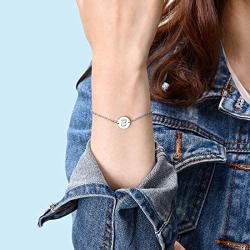 THREE KEYS JEWELRY Rose Gold Initial Bracelet for Girls Gifts Stainless Steel Dainty Coin Name Initial Charm Bracelet Alphabet Letter Pendant Silver Initial Bracelets for Women with Initial