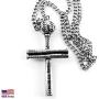 Baseball Bat and Ball Cross Necklace Antique Silver On Stainless Steel Chain Made in USA
