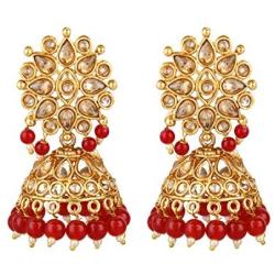 Efulgenz Indian Bollywood Faux Pearl Crystal Kundan Rhinestone Wedding Jhumka Jhumki Dangle Earrings Jewelry Set