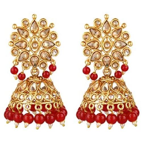Efulgenz Indian Bollywood Faux Pearl Crystal Kundan Rhinestone Wedding Jhumka Jhumki Dangle Earrings Jewelry Set