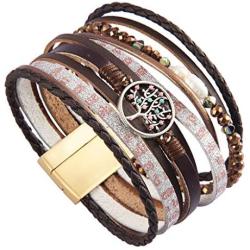 GelConnie Tree of Life Leather Cuff Bracelet Magnetic Multi Strand Wrap Bracelet Bohemian Jewelry for Women, Wife, Sister