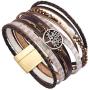 GelConnie Tree of Life Leather Cuff Bracelet Magnetic Multi Strand Wrap Bracelet Bohemian Jewelry for Women, Wife, Sister