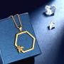 beautlace Honeycomb Hexagon Necklaces 18K Gold/Silver/Black Gun Plated with Honey Bee Pendant Charm Jewelry Gifts for Men and Women KP0128