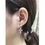 Dainty CZ Cross Dangle Hoop Earrings for Women Girls S925 Sterling Silver with Charms Cubic Zirconia Vintage Boho Baroque Crisscross Religious Drop Dangling Tiny Huggie Hoops Cartilage Helix Jewelry