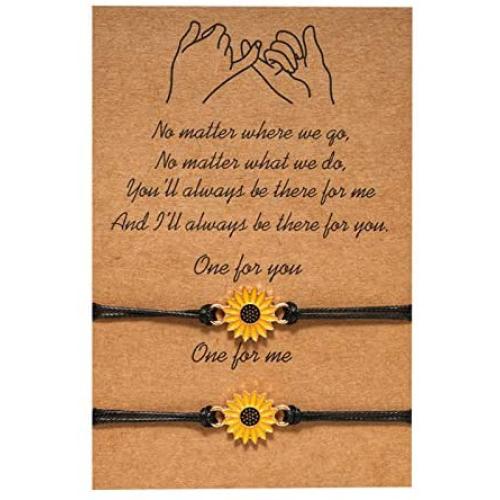 Handmade Promise Sunflower Bracelets Matching Friendship Bracelet Gift for Women Girls Couples Best Friends