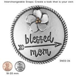 Ginger Snaps Blessed Mom Charm Accessory | Interchangeable & Adjustable Snap Jewelry Collection | Button Charms for Necklaces Bracelets | Standard Size | SN02-26