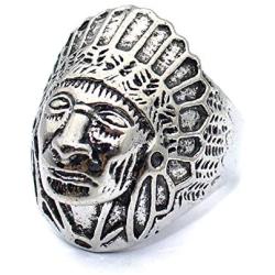 PikaLF Indian Chief Ring for Men, Native American Indian Head Rings, Spirit of The Warrior Ring, Indian Headdress Ring, Tribal Amulet Ring, Punk Style Indian Skull Jewelry Gift for Men Boys