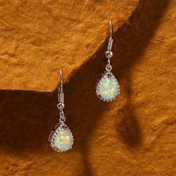 Comelyjewel Teardrop Earrings Created White Fire Opal Jewelry Gemstone Dangle Earrings for Women Useful and Practical