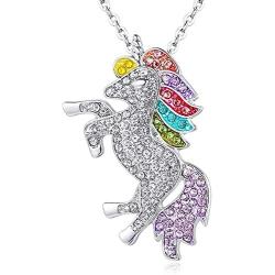 ALoveSoul Silver Tone Little Princess Rainbow Unicorn Pendant Girl Ladies Fashion Necklace Gift for Women