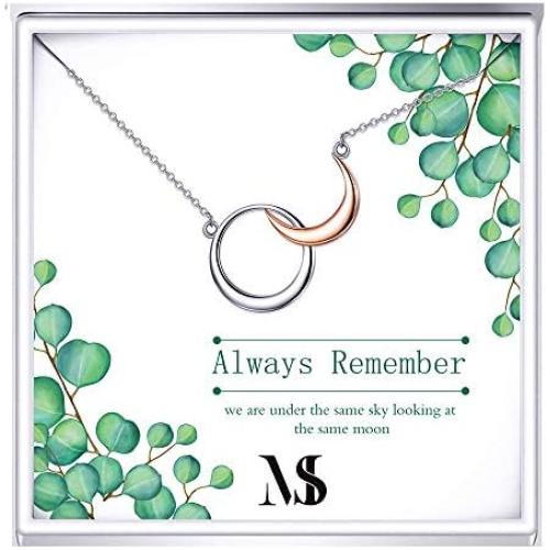 SOULMEET Sterling Silver Moon Necklace Gifts for Birthday Long Distance Relationships, Women Jewelry Gifts for Mothers Day Christmas Friendship