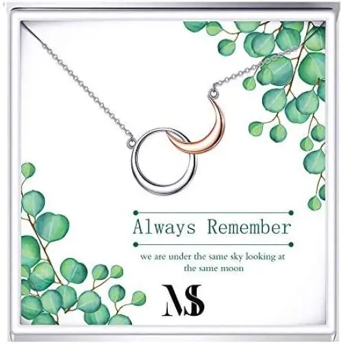 SOULMEET Sterling Silver Moon Necklace Gifts for Birthday Long Distance Relationships, Women Jewelry Gifts for Mothers Day Christmas Friendship