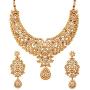 Touchstone Hollywood Glamour Pretty Filigree Rhinestone Studded Diamond Look Designer Bridal Jewelry hasli Necklace Set for Women in Antique Gold Tone