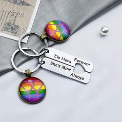LGBT Keychain Set Gay Pride Rainbow Gift Gay Lesbian Couples Jewelry Set I’m Hers Forever She’s Mine Always Keychain Wedding Gift for LGBT
