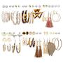 36 Pairs Fashion Tassel Earrings Set for Women Girls Bohemian Hoop Stud Drop Dangle Earrings Leather Leaf Earrings for Birthday/Party/Christmas/Friendship Gifts