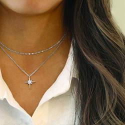 YienDoo Bohemian Layered Necklace with Star Pendant Choker Fashion Necklaces Clavicle Chain Jewelry for women and girls (Silver)