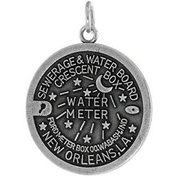 Sterling Silver New Orleans Water Meter Manhole Cover Necklace Antiqued Finish 1 inch Tall, 16-30 inch Chain