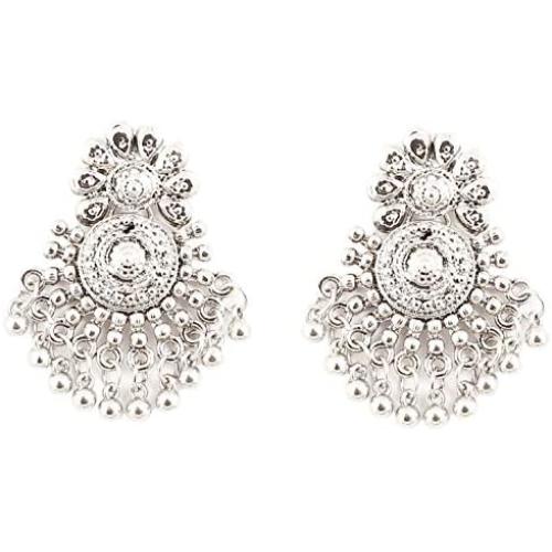 Touchstone Indian Bollywood Ancient Southern Gold Bahubali Inspired Bridal Traditional Jewelry Earrings Embellished With Faux Turquoise For Women