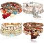 ORAZIO Bohemian Stackable Beaded Bracelets for Women Multilayer Stretch Strand Charm Bracelet Set