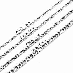 MEMGIFT Stainless Steel 16 Inches to 28 Inches Figaro Chain Necklace Width 3MM 4MM 5MM 6MM Simple Figaro Link Chain for Men Women Teen Girls Boys Best Friend Sister Fashion Jewelry