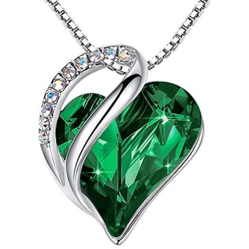 Leafael Infinity Love Heart Pendant Necklace Birthstone Crystal Jewelry Gifts for Women, Silver-tone, 18''+2''