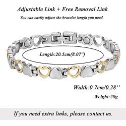 Jecanori Magnetic Bracelets for Women Titanium Steel Therapy Bracelet Pain Relief for Arthritis 3500 Gauss Magnets Titanium Steel Bracelets for Carpal Tunnel Syndrome,Love Heart Design