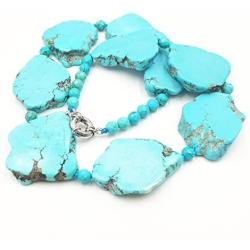 Lii Ji 19'' Big Irregular Shape Blue Simulated Turquoise Howlite Statement Necklace